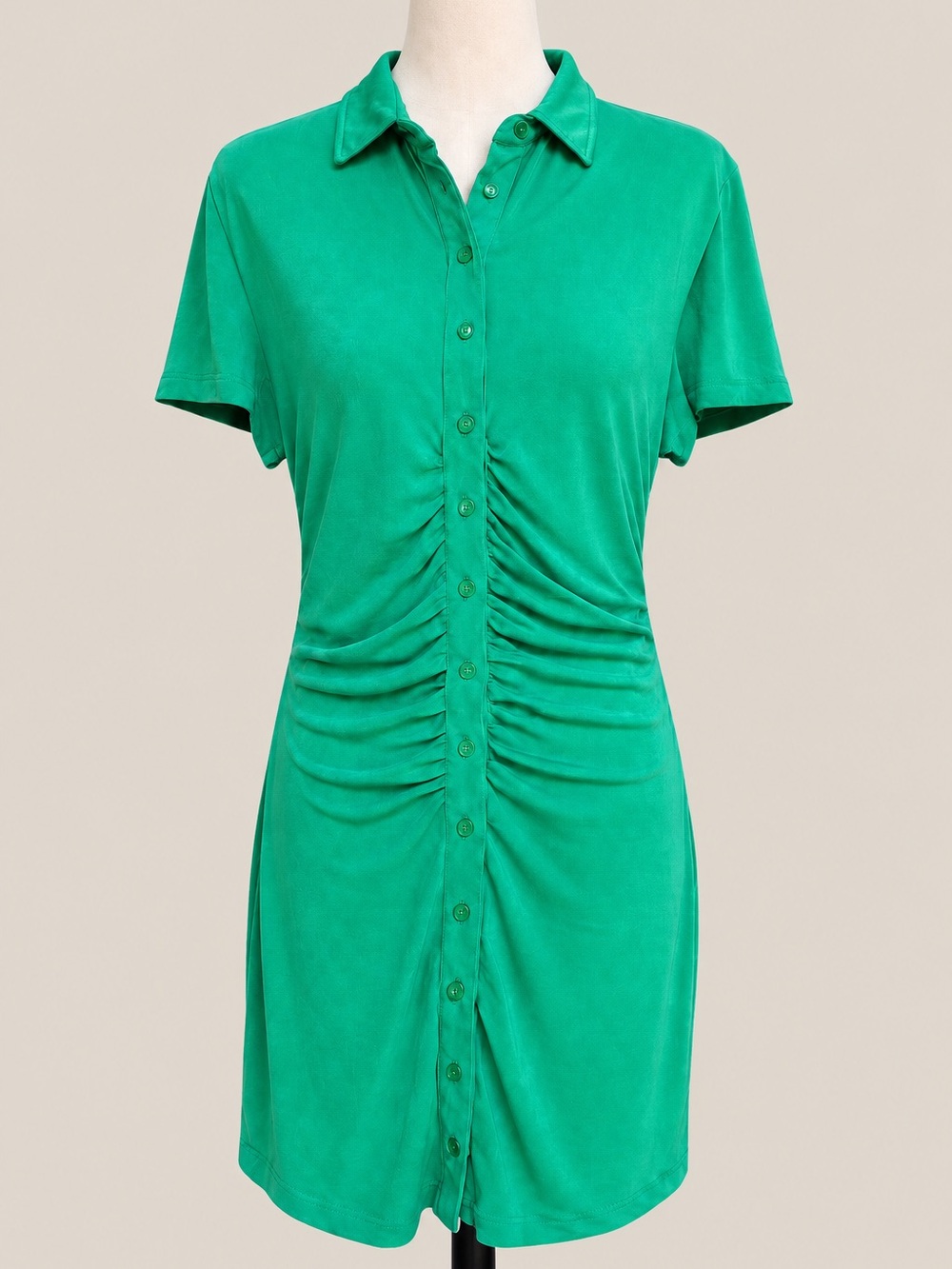 With Jean Green Ruched Button Front Mini Dress Size M